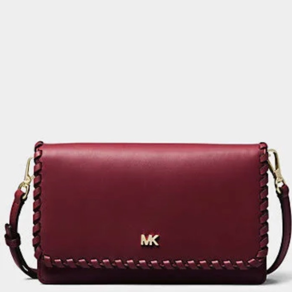 Michael Kors Whipstitched Leather Convertible Crossbody Burgundy